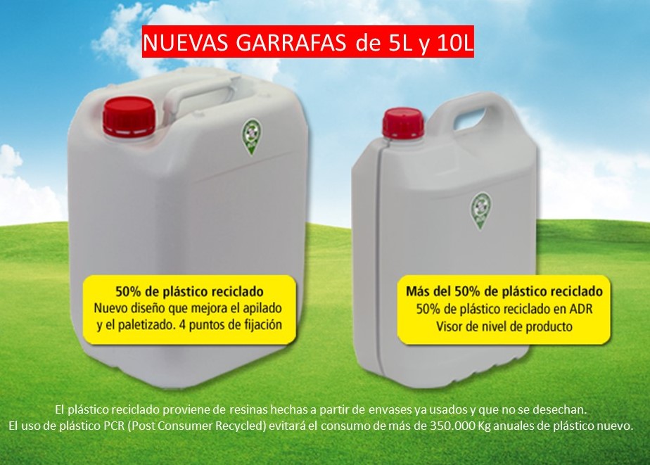 Imagen de las garrafas con un 50% de plástico reciclado